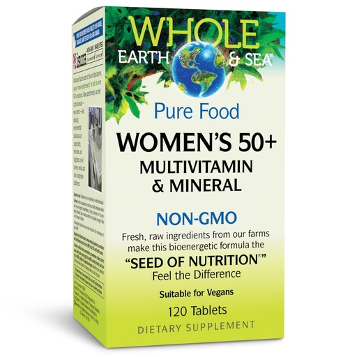 [BRSWGGI6BENQ42TH] Natural Factors Whole Earth & Sea Women's 50+ Multivitamin & Mineral - Daily Multivitamin with Calcium, Selenium & More - Supports Bone & Brain Health - 120 Tablets (60 Servings)