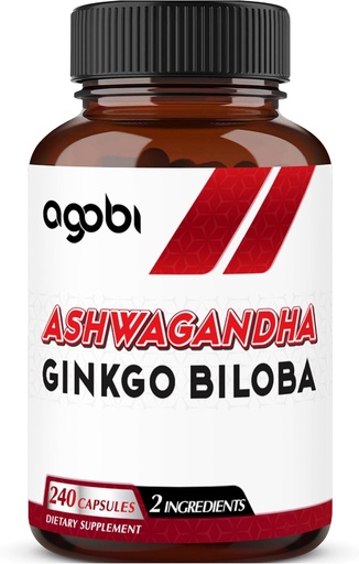 [BRSROED6CINRE2Y7] agobi 1600mg Ashwagandha with Ginkgo Biloba Supplement - Super Extract Formula for Immune System, Energy Production, Memory Health & Focus - 240 Veggie Capsules