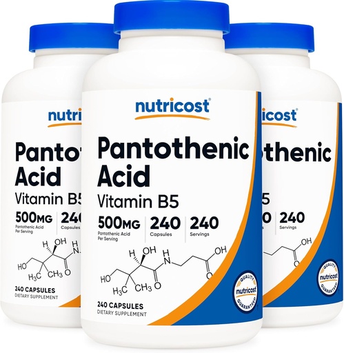 [BRSWKGYOON7BGYLU] Nutricost Pantothenic Acid (Vitamin B5) 500mg, 240 Capsules (3 Bottles)