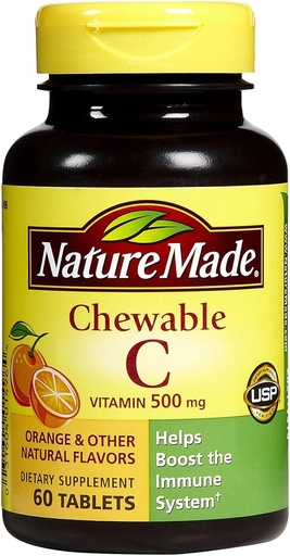 [BRSWIZQRPMBR2G32] Nature Made Vitamin C 500 mg Chewable Tablets, Orange 60 ea (Pack of 4)