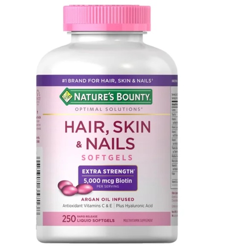 [BRSWGHY6AAMQMHLO] Nature's Bounty Hair Skin and Nails 5000 mcg of Biotin - 250 Coated Tablets Extra Strength