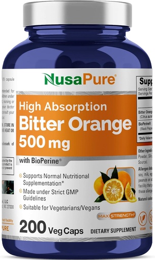 [BRSWG2QQPIFG2CDV] NusaPure Bitter Orange 500mg 200 Veggie Caps (Vegetarian, Non-GMO, Vegan) Bioperine