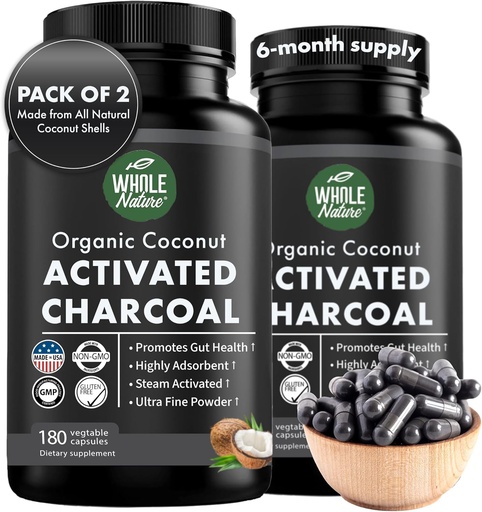 [BRSRO2QKCMJWE2DH] Coconut Активирани Charcoal капсули, 180 Charcoal капсули, Teeth Whitening, Помага за запек, Подуване, Стомашни газове, Heartburn, Pure Coconut Derived Допълнение (2)
