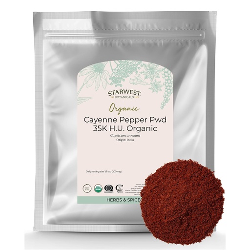 [BRSWIYIIDIGBYFTE] Starwest Botanicals Organic Cayenne Pepper Powder 35k HU - Adds Heat, Red Pepper Spice for Seasoning & Marinades, Derived from Capsaicin, Certified Kosher, Non-GMO - Bulk 1 lb Bag