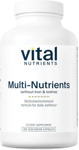 [BRSWIYQTBENGEYLC] Vital Nutrients Multi-Nutrients with No Iron or Iodine | Comprehensive Vegetarian Daily Multivitamin and Mineral Formula with Potent Antioxidants* | Gluten, Dairy and Soy Free | 180 Capsules