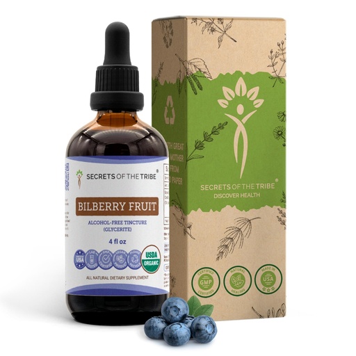 [BRSWEC37A4PBYAD4] Secrets of the Tribe Bilberry Fruit Alcohol-Free Liquid Extract, USDA Organic Bilberry (Vaccinium Myrtillus) Dried Fruit Tincture Supplement (4 FL OZ)