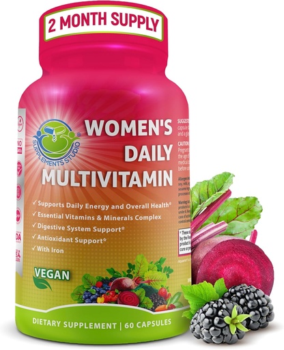 [BRSRAYI6B4NB4HTX] Women's Daily Multivitamin with Iron - Vegan Methylated Multivitamin for Women with Biotin, Organic Superfoods, Probiotics, B-Complex - Energy, Gut & Optimal Health Support – Easy to Swallow Capsules
