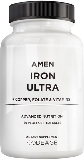 [BRSROZYZBNYGGGQZ] Amen Iron Ultra Supplement + Copper, Folate, Vitamin C and B12-2-Month Supply - Ferrous Sulfate Iron Vitamin - 65mg Per Serving - Folic Acid - Non-GMO Pills - 60 Capsules