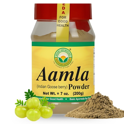 [BRSRO2YEAQMBGGTZ] BASIC AYURVEDA Amla Powder 7.05 Oz (200gm) | 100% Raw & Natural Indian Gooseberry (Amalaki) für Haar, Haut und Immunität | Keine Zusatzstoffe | Ideal für Glatteien, DIY Masken, Kräutereinsatz & Wellness