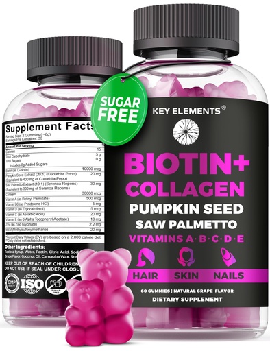 [BRSRAGQ2AV6QEE3F] Hair Skin and Nails 10000mcg Biotin Gummies & Collagen Gummies - Biotin Vitamins for Hair Growth Pumpkin Seed Oil, Saw Palmetto Extract & Vitamins A B6 C D E - Biotin and Collagen Supplements