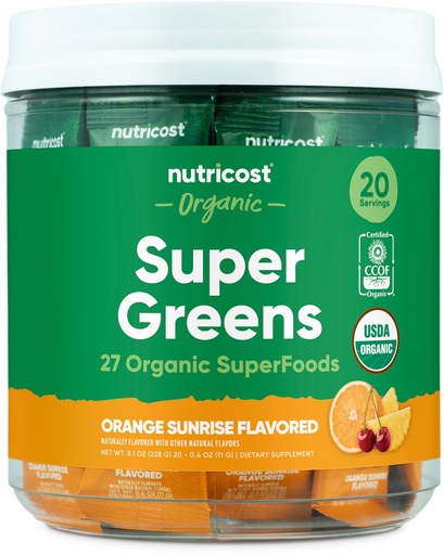 [BRSRAFATBYFAMCDG] Nutricost Organic Super Greens (Orange Sunrise Flavored) 20 Stickpacks - Gluten-Free, Non-GMO