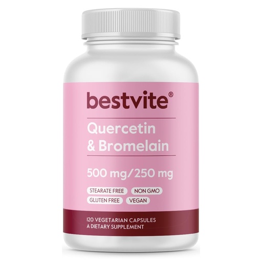 [BRSWIZIOO55RK23U] BESTVITE Quercetin with Bromelain 500mg/250mg (120 Vegetarian Capsules) - No Stearates - No Silicon Dioxide - Vegan - Non GMO - Gluten Free