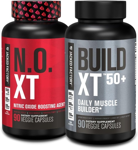 [BRSRAGANCEMRG232] Jacked Factory N.O. XT Nitric Oxide Supplement (90 Capsules) & Build XT 50+ Daily Muscle Builder (90 Capsules) for Muscle Growth, Pumps, Vitalty, & Recovery