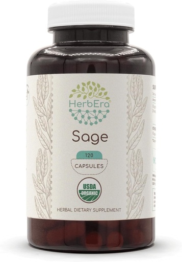 [BRSROEI6AEOR43I7] HerbEra Sage USDA Organic 120 Capsules | Natural Herbal Supplement | Sertifikatlaşdırılmış Organic Vegetarian Capsules və Organic Sage (Salvia officinalis) qoşulmuş Leaf (120 Kapsül)