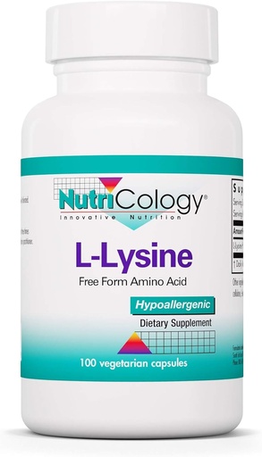[BRSWIZYZOMABQ23C] Nutricology L-Lysine - Immune Support, L-Lysine HCI, Free Form Amino Acid, 500mg Supplement, Pure, Organic, Vegetarian Capsules - 100 Count