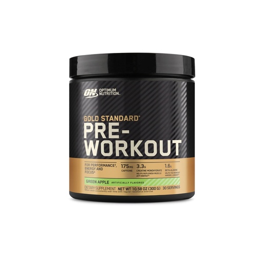 [BRSWIAQQAF5GE2LK] Optimum Nutrition Gold Standard Pre Workout with Creatine, Beta-Alanine, and Caffeine for Energy, Flavor: Green Apple, 30 Servings (Packaging May Vary)