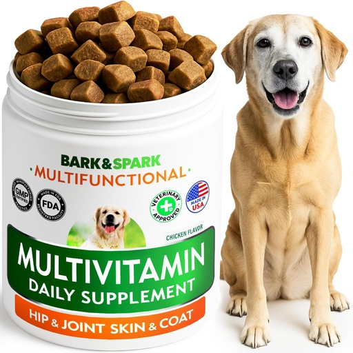 [BRSRM2YBBUAWGELH] BARK&SPARK Dog Vitamins & Supplements - Multivitamin Chewable Treats for Dogs - Glucosamine Chondroitin for Joint Support + Omega for Skin & Coat + Probiotics - Multi Vitamin for Pets Health - 120Ct