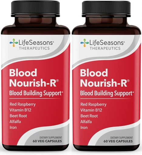 [BRSROBLYCMAR6A3D] LifeSeasons Blood Nourish-R - Iron Supplement - Non Constipating - Supports Anemia, Fatigue, Paleness & Dizziness - Blood Building - Iron, Alfalfa, Raspberry & Vitamin B-12-60 Capsules (Pack of 2)