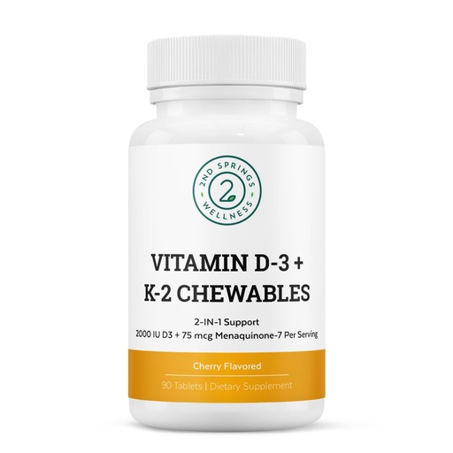 [BRSRO2YZAUBG2C3Z] Vitamin D3 + K2 Chewables - 2000 IU Vitamin D and MK7 K2 (Menaquinone-7) - Cherry Flavored Tablets - Vitamin D + K2 Supplement for Adults and Kids