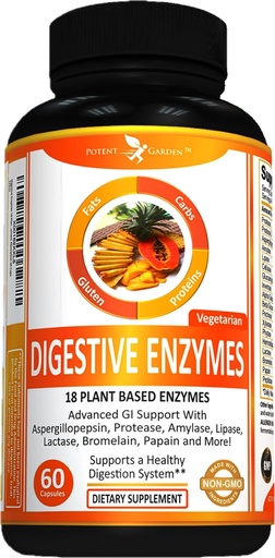 [BRSWKGAMBAPBGGAV] Potent Garden Digestical Enzymes - 18 Plant Based Enzymes amb llavis amylase bromelase Protesse lactase & Altres enzymes - un Pre Meal Pill supports Heestion and Nutraly Astery 60 Caps