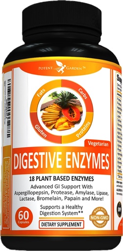 [BRSWKGAMBAPBGGAV] Potent Garden Digestive Enzymes -18 Plant Based Enzymes with amylase lipase bromelain Protease lactase & Other Enzymes - One Pre Meal Pill Supports Healthy Digestion & Nutrient Absorption 60 Caps