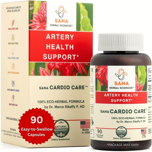 [BRSRAYAFDIPQEDQV] Artery Plaque Removal Formula | 4-Element All-Dolesterol ve Heart Rhythm | 90 Easy-to-Swallow Capsules | Sana Herbal