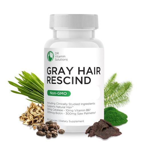 [BRSWI2QDOUABMC34] Gray Hair Rescind with Catalase - Antiaging Hair, Skin and Nails Vitamins, Pantothenic Acid, Folic Acid 400mcg, Biotin 300mcg, Saw Palmetto for Men and Women