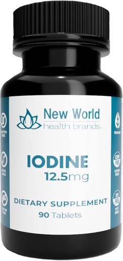 [BRSWYGQ2BZ5GGAAY] New World Health Brands 12.5mg Iodine Tablets - 90 Tablets - Essential Trace Mineral for Growth, Thyroid & Metabolic Function - Easy to Swallow, High Potency, Fast Absorption
