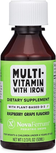 [BRSWGC33A4BG2G3K] NovaFerrum Delish | Vegan Multivitamin with Iron for Infants, Toddlers & Kids | Immune Support | Organic Plant-Based D-3 | Gluten Free | Vegan Verified | Sugar Free | 1.69 Fl Oz (50 mL)