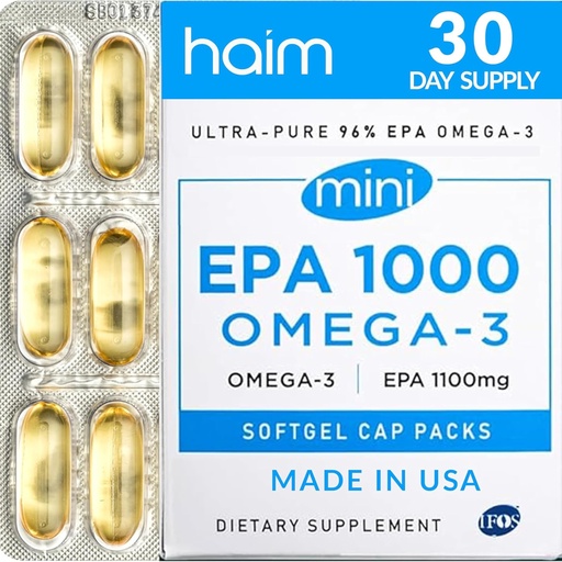 [BRSROHYHAEBR4CAZ] HAIM EPA1000 MINI – Pure EPA Fish Oil Supplement – 1,000mg Omega-3 for Heart, Brain & Joint Health – High Potency, Burpless Softgels – Small, Easy-to-Swallow Capsules – 60 Softgels – Made in USA