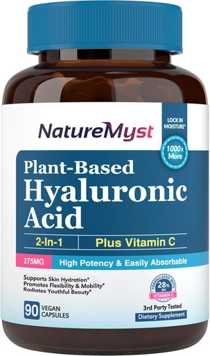 [BRSRAFAKA4CGOCDK] Hyaluronic Acid Supplement, with Vitamin C, 250mg Plant-Based HA, 90 Vegan Caps, for Skin & Eyes, Collagen Production, Easily Absorbable