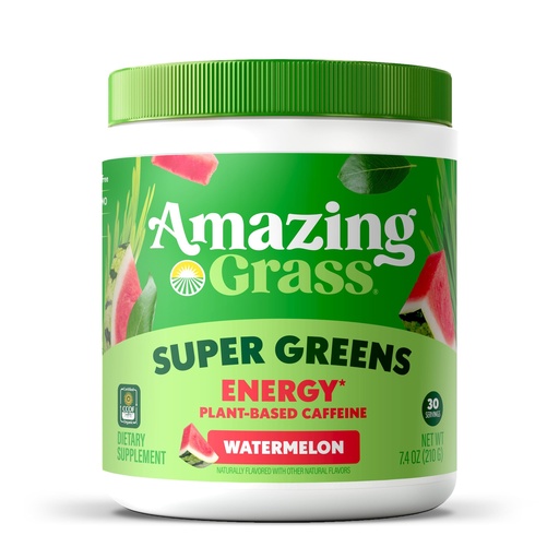 [BRSWIGYADEMGOAA3] Amazing Grass Super Greens Powder Energy, Organic Greens Blend Smoothie Supplement, Plant Based Caffeine, Yerba Mate, Green Tea Leaf, Beet Root, Watermelon, 30 Servings, 7.4 Ounce (Packaging May Vary)