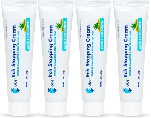 [BRSWYED5OAIQAHTU] (4 Pack) Globe Extra Forza Itch Stopping Crema Anti-Itch 1.5 Oz con Blocco istamina, Difenidramina HCl Topical Analgesic & Zinc Acetate Skin Protectant per il sollievo dalla maggior parte delle prurito all'aperto
