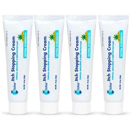 [BRSWYED5OAIQAHTU] (4 Pack) Globe Extra Strength Itch Stopping Anti-Itch Cream 1.5 Oz with Histamine Blocker, Diphenhydramine HCl Topical Analgesic & Zinc Acetate Skin Protectant for Relief from Most Outdoor Itches
