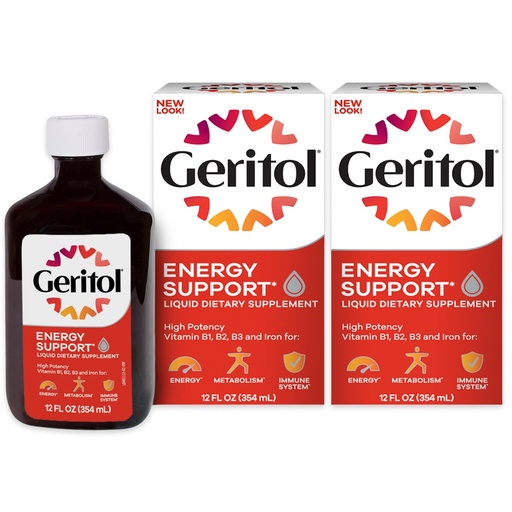 [BRSWYEI2BF5WE3LK] Geritol Liquid Vitamin and Iron Supplement, Energy Support Vitamins, Contains High Potency B-Vitamins and Iron, Easy to Swallow, No Artificial Sweeteners, Non-GMO, 12 Oz (Pack of 2)