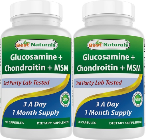 [BRSW2AY3C4BAM2A3] Best Naturals, Glucosamine Chondroitin MSM Supplements, 2600 mg per Serving, 90 Capsules (90 Count (Pack of 2))