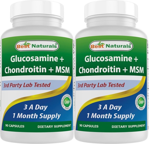 [BRSW2AY3C4BAM2A3] Best Naturals, Glucosamine Chondroitin MSM supplements, 2600 mg per Serving, 90 Capsules (90 count (Pack of 2)