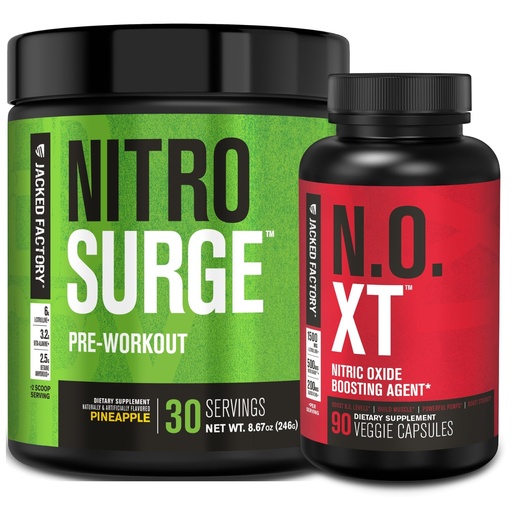 [BRSRMAQNBF6AGAAV] Jacked Factory Nitrosurge Pre-Workout in Pineapple & N.O. XT Nitric Oxide Booster for Men & Women
