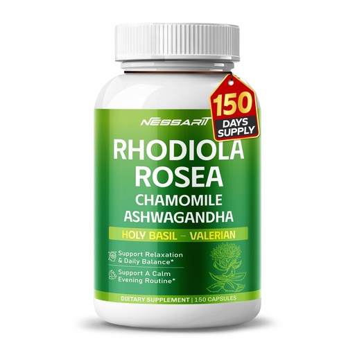 [BRSRAZYEBENAICI6] RHODIOLA ROSEA Supplement- 11-in-1 Natural Blend with Chamomile L-Theanine Ashwagandha Holy Basil Valerian Passionflower - 150 Count