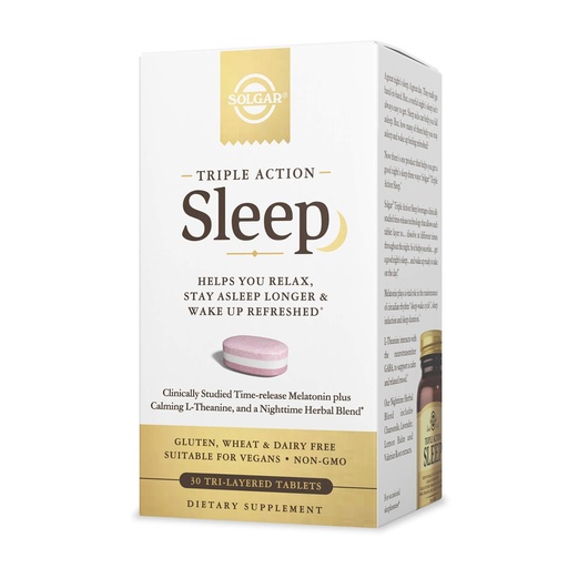[BRSWYGDYAQFAOHTH] Solgar Triple Action Sleep, 30 Tri-Layer Tablets - Time-Release Melatonin & L-Theanine Plus Herbal Blend - Helps You Relax, Fall Asleep Fast & Stay Asleep Longer - Non-GMO, Gluten Free - 30 Servings