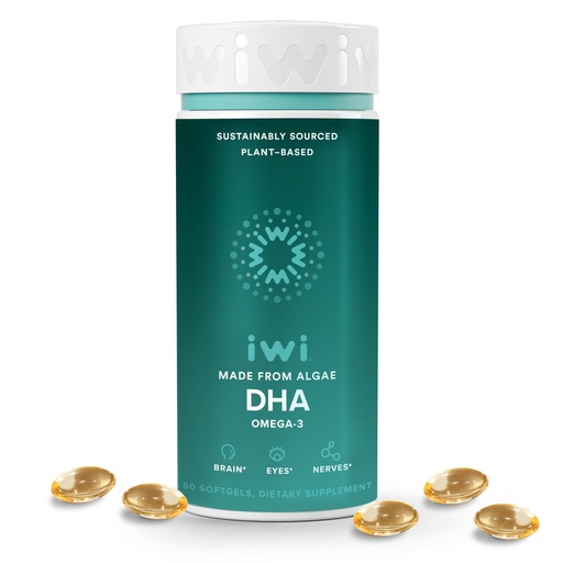 [BRSRMBAKOIGQMELZ] Iwi DHA Omega-3, 60 Softgels (30 Servings), Plant-Based Algae Omega 3, Brain, Eyes & Nervous System Support Dietary Supplement, Krill & Fish Oil Alternative, No Fishy Aftertaste