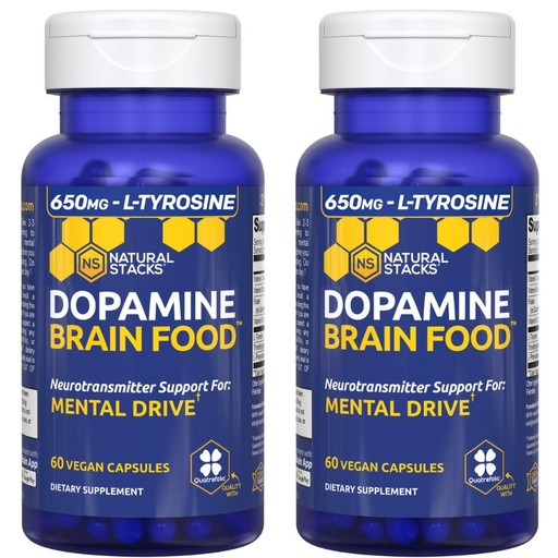 [BRSRMYYHOYDQEYDV] NATURAL STACKS Dopamine Brain Food - 650mg L-Tyrosine Supplement - Dopamine Supplement for Focus & Mental Drive - Supports Mental Energy - Neurotransmitter Support with B Vitamins - 120 Capsules