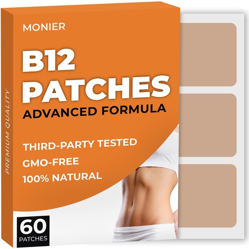 [BRSRAEANBYCGMHIZ] B12 Patches (Pack of 60) - 100% Natural Patch for Women and Men - Firming, Energy, Focus & Body Support - Enhanced Formula
