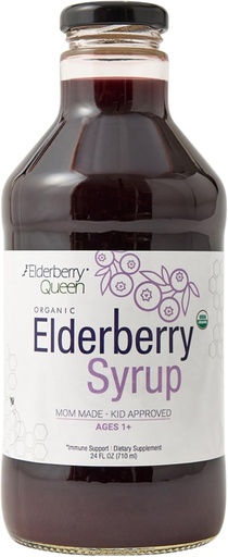 [BRSWGGQEBMNAAHT6] 长老莓女王 有机长老莓 Syrup 24 Fl Oz - 与 Sambucus Black Elderberry & Aronia Berry 的免疫支持公式 - 儿童与成年人纯天然认证有机长老莓 Syrup