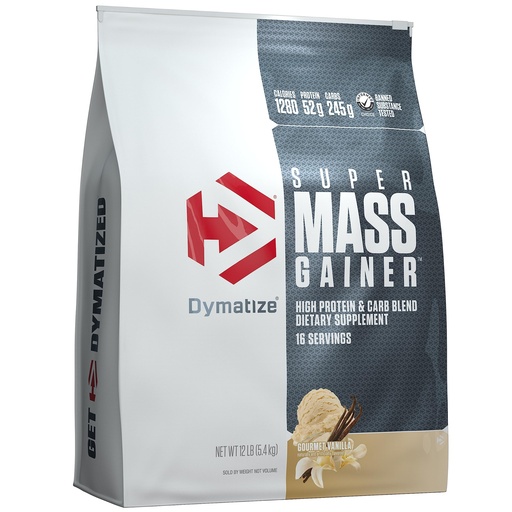 [BRSWIZYOBMARQEI7] Dymatize Super Mass Gainer Protein Powder, Gourmet Vanilla, 52g Protein, 1g Creatine, 1280 Calories, 10.7g BCAAs, 245g Carbs, Contains Whey Protein, Isolate, and Casein (16 Servings)