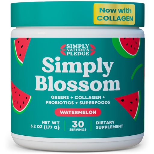 [BRSRAGL6O4OWCDLZ] Simply Blossom Nutrition Daily Greens & Superfood Powder + Collagen + Probiotics for Women's Digestive Health & Bloating Relief. Help Your Health Bloom - 30 Day Supply - Watermelon