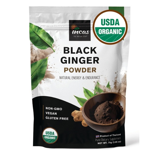 [BRSROYYQCMAQ43Q3] INCAS 100% USDA Organic Thai Black Ginger Powder for Men 2.65 Ounce from Thailand Non GMO Verified Herbal Supplement for Natural Energy & Endurance