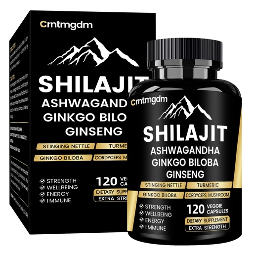[BRSRAAT4AF4BOFDU] Shilajit Capsules - 20,000mg Pure Himalayan Organic Shilajit for Men & Women with Ashwagandha, Supports Vitality and Wellness, Premium Shilajit Pure Himalayan Supplement, 120 Capsules