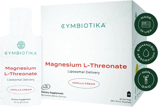 [BRSWYHDRABYQMG3Z] CYMBIOTIKA Liposomal Magnesium L- threonate 1300 mg – 用于脑健康、记忆、重点和压力支持的高吸附镁 – 促进精神清晰度和混合平衡,美国制造,1个月供应