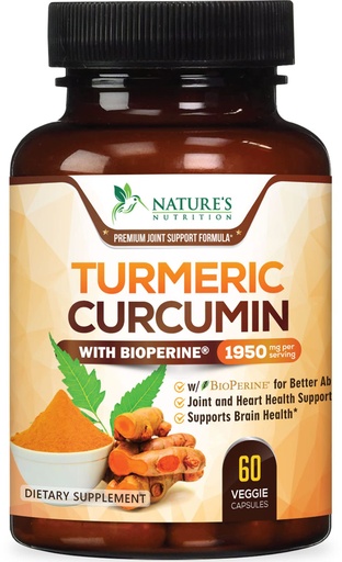 [BRSWKHALAJYRAA3L] Turmeric Curcumin Supplement - 95% Curcuminoids with Organic Turmeric & BioPerine Black Pepper for Best Absorption - Daily Joint & Immune Health Support, Vegan, Non-GMO, Bottled in USA - 60 Capsules